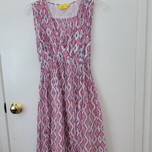 Roller Rabbit Pink Blue Abstract Print Midi Dress